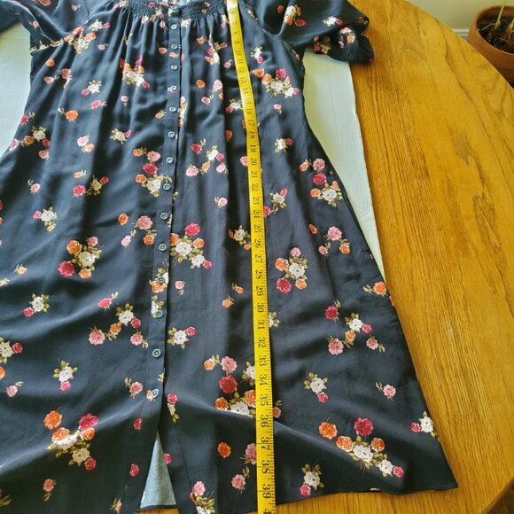 J Jill Prairie Farm Black Floral Button Up Midi Dress Medium - Picture 13 of 16